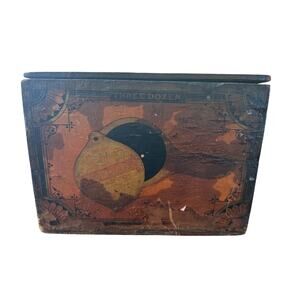 Antique Lithograph Toy Box “Three Dozen” Victorian Doll Box Painted Design RARE